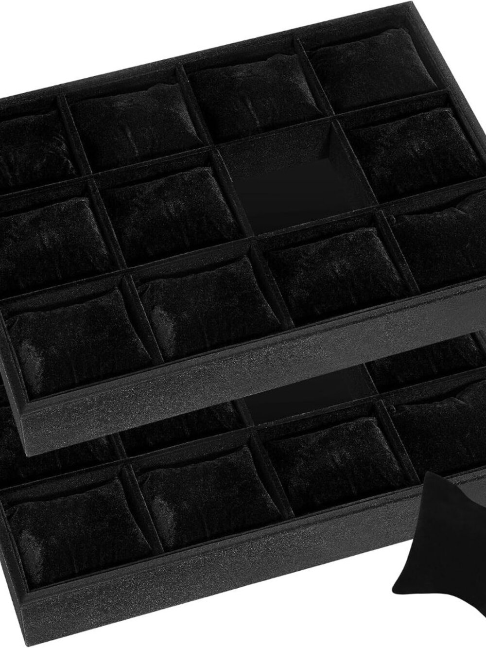 12 Grid 2 Pack Watch Organizer Drawer Bangle Tray Stackable Black
